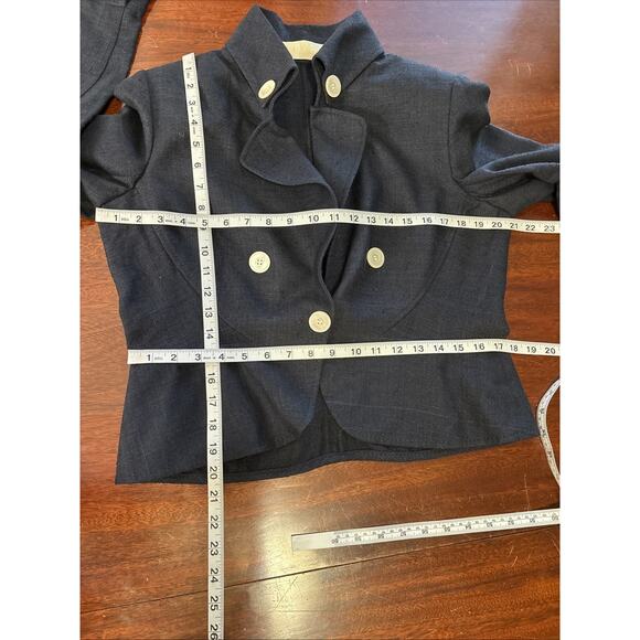 Valentino Spa Silk Cropped Blazer Size 12 Blue Woven Designer Tailored Twee - Picture 5 of 11